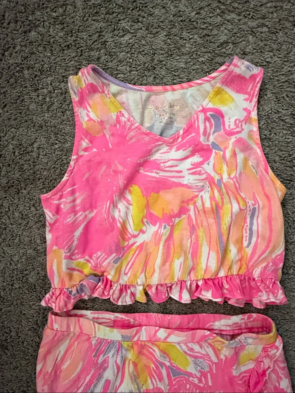 Lilly Pulitzer Pink & Yellow Tropical Ruffle Two-Piece Dress Set